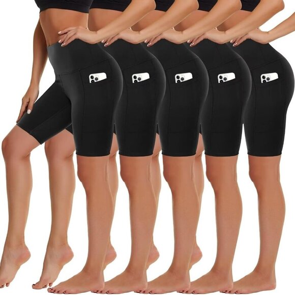 Pants - Brand New 5 Pack Black High Waist Biker Shorts with Pockets for Women